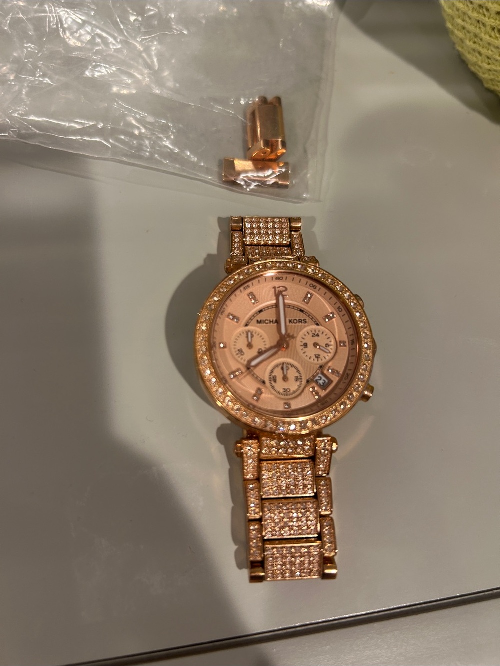 Michael Kors Rose Gold Crystal-Embellished Chronograph Watch